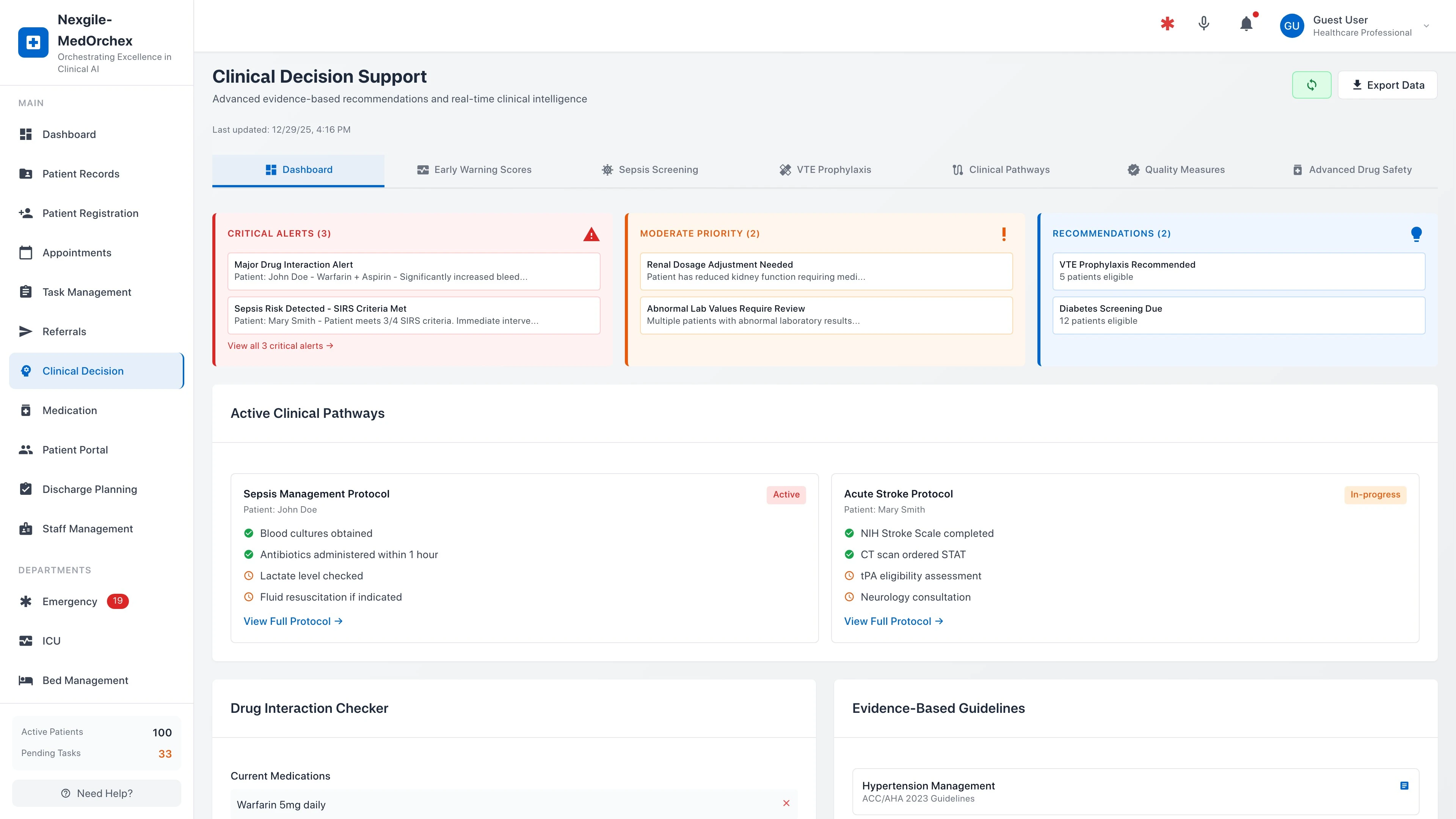 Clinical Decision Support Portal Interface