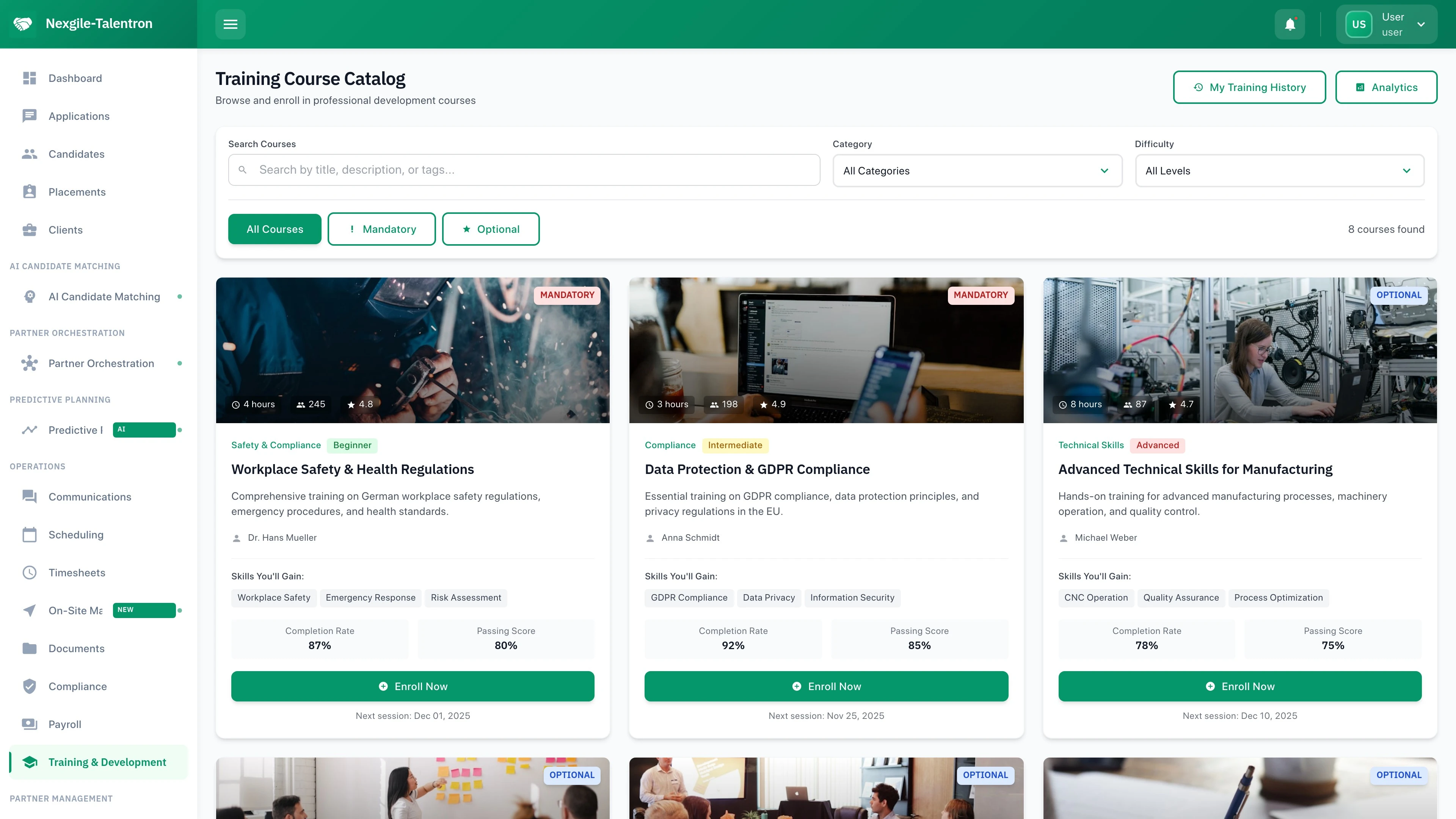 Training & Development Module - Course Catalog Screen
